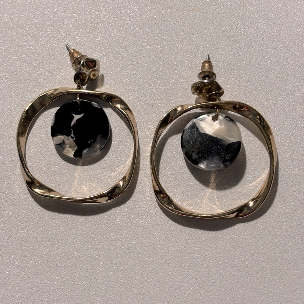 Hand-Crafted Silver Hoop Earrings with Center Stone